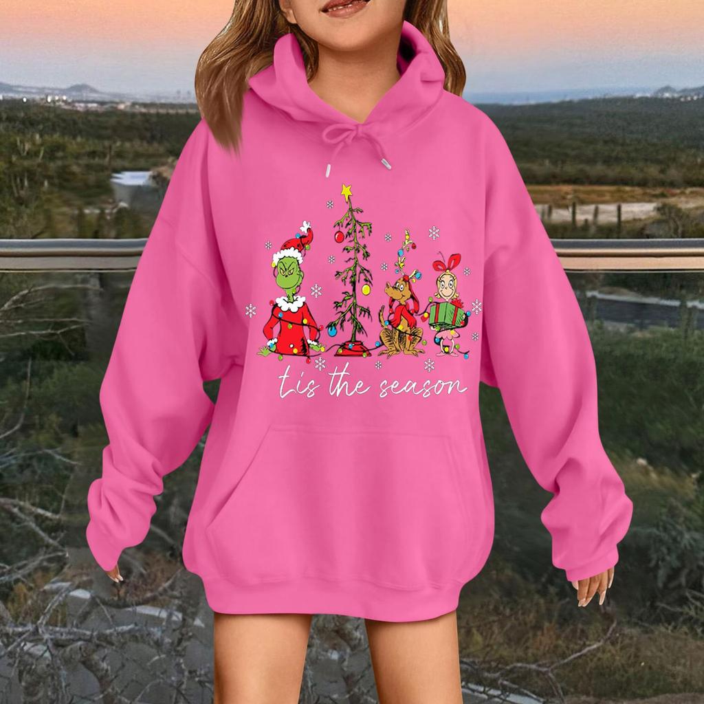 Children's Fashionable Casual Long-sleeved Loose Christmas Print Pullover Hooded Sweatshirt