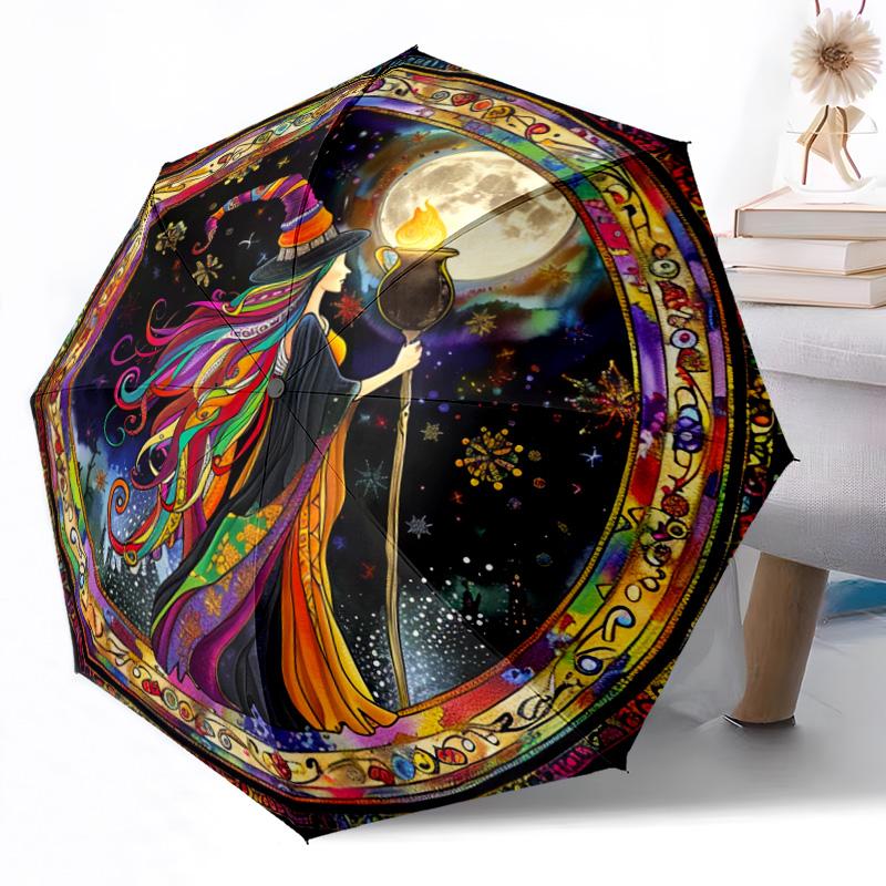 

Witchcraft in Stained Glass Outdoor Automatic Umbrella Retractable Design with 8-Rib Durability Lightweight Perfect Gift for Friends Family