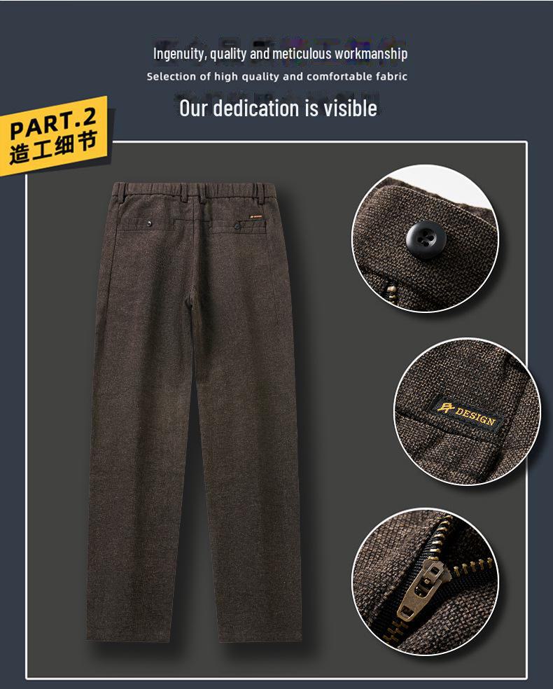 Pantaloni bărbătești de iarnă din lână șenilă elastici business casual - Antirid, fără călcare, calzi, groși și drepți.