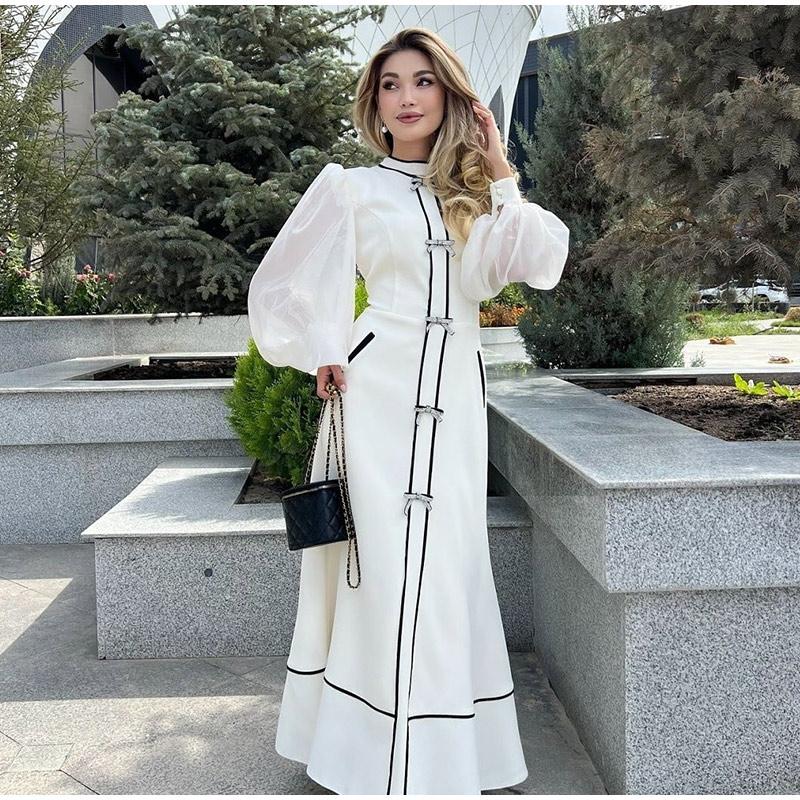 

Женское контрастное платье с круглым вырезом, украшенное бантом, длинное, облегающего кроя, с темпераментом, новое весенне-летнее, элегантное платье с длинным рукавом 2XL белый