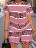 1116 New Casual Versatile Simple Stripe Color Matching Printing Crew Neck Short Sleeve Set