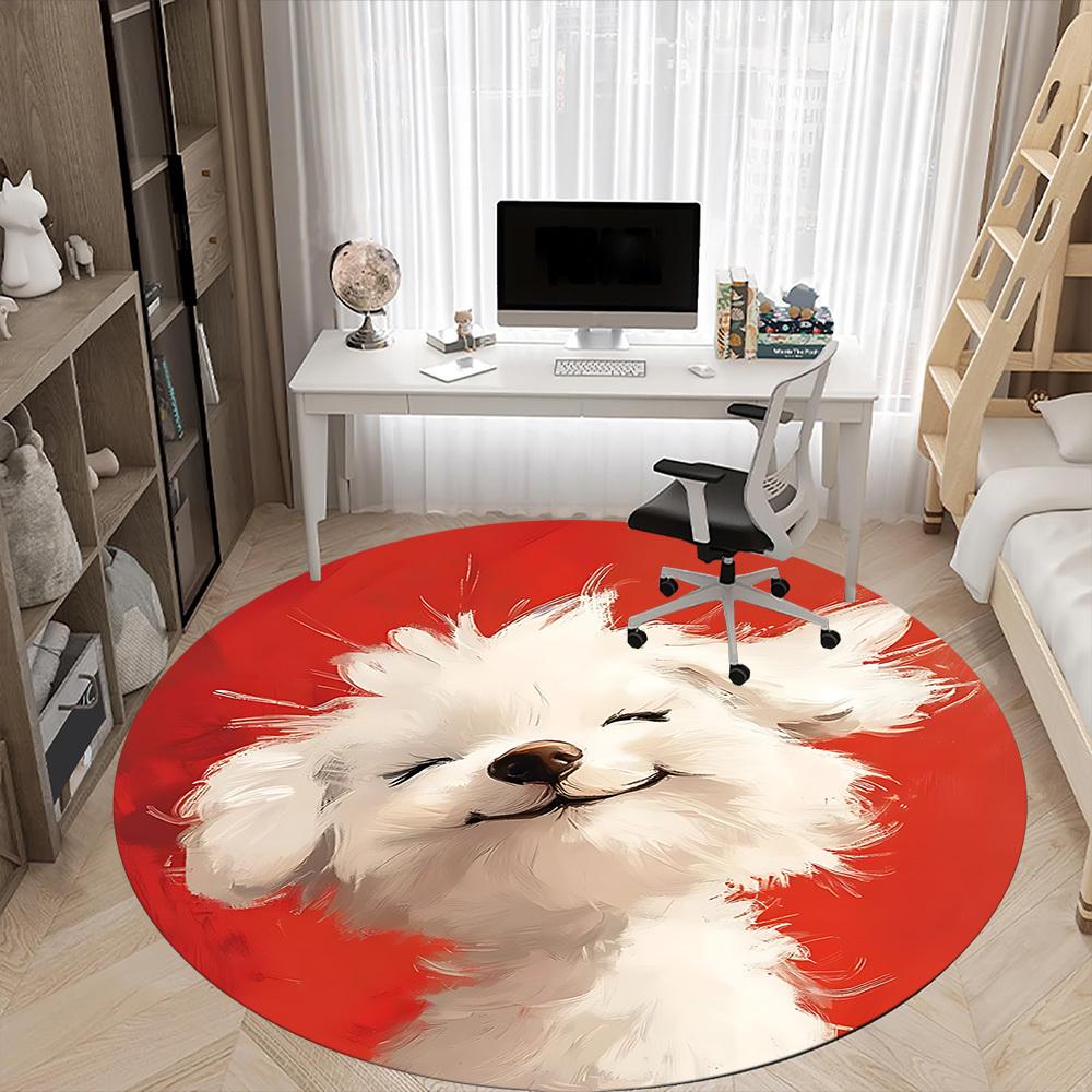 1PC Puppy Pet Office Round Area Rug,  Mat Suitable ForOffice, Under Office Chairs Bedroom Living Room Home Decor, Room Deco