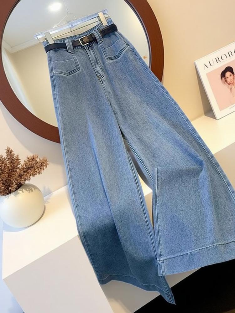 Women's Light A-Line Straight-Leg Wide Jeans for Spring & Autumn 2025