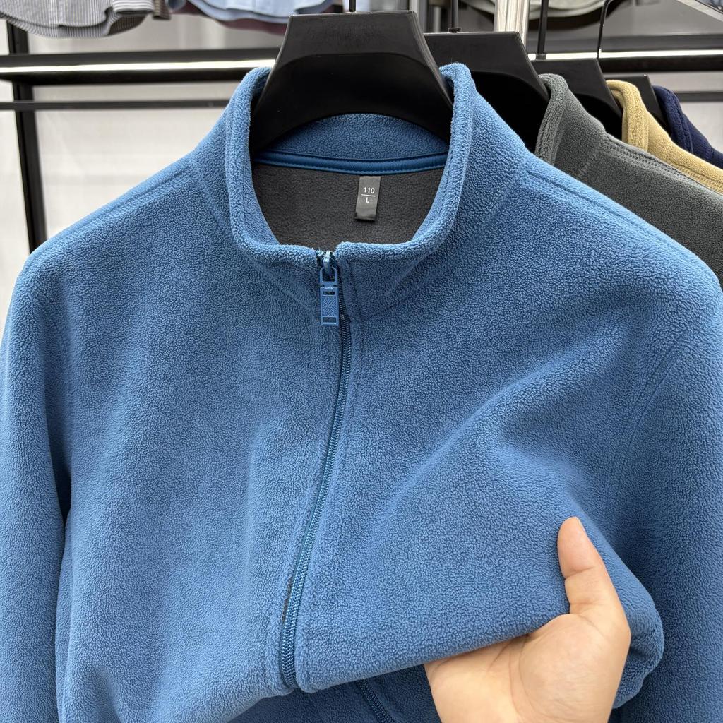 Men's Double-Sided Berber Fleece Stand Collar Jacket with Embroidery – Classic American Style