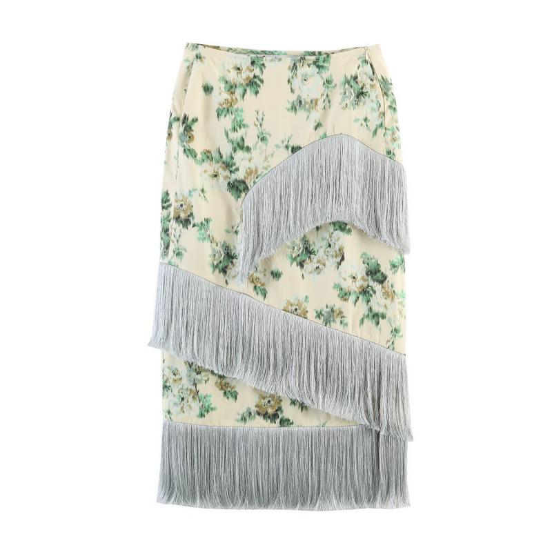 

Spring 2026 Floral Tassel Midi Skirt - European & American Style Fashion XS