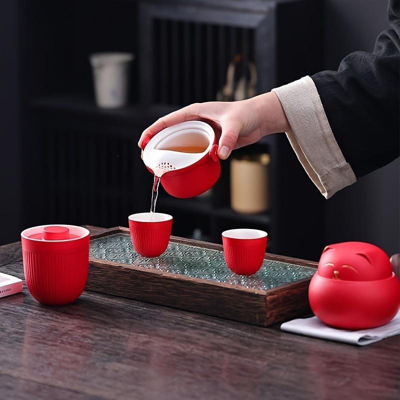 1set Travel Tea Set Portable Ceramic Teapot Suitable For Outdoor Camping Family Gathering RV Travel Birthday Gifts Holiday Gifts Chinese New Year Gift
