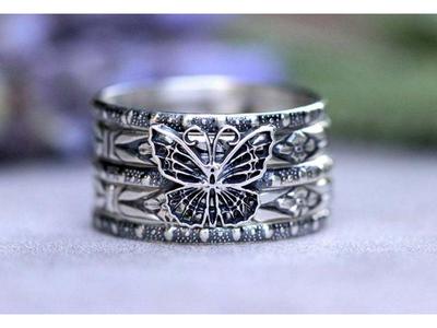 Vintage-Inspired Stackable Butterfly Ring Set - 5-Piece Elegant Design for Women