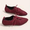 New Arrival Plus Size Low-Top Loafers for Women Suede Lace-Up Pointed Toe Low-Heel British Style Loafers