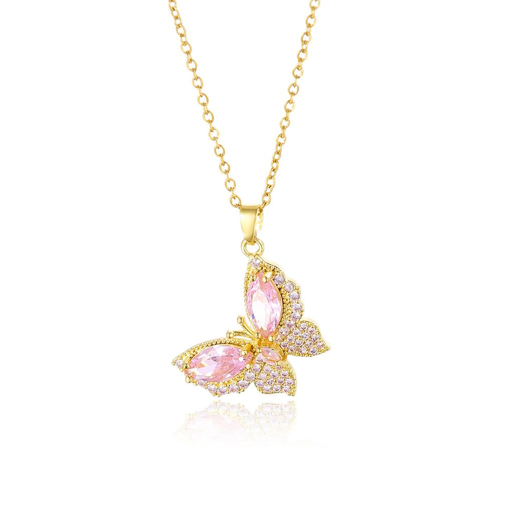 Personalized Hip-hop Fashion Design Sense Colored Zircon Butterfly Necklace Female Niche Cold Fashion High Sense Necklace Female