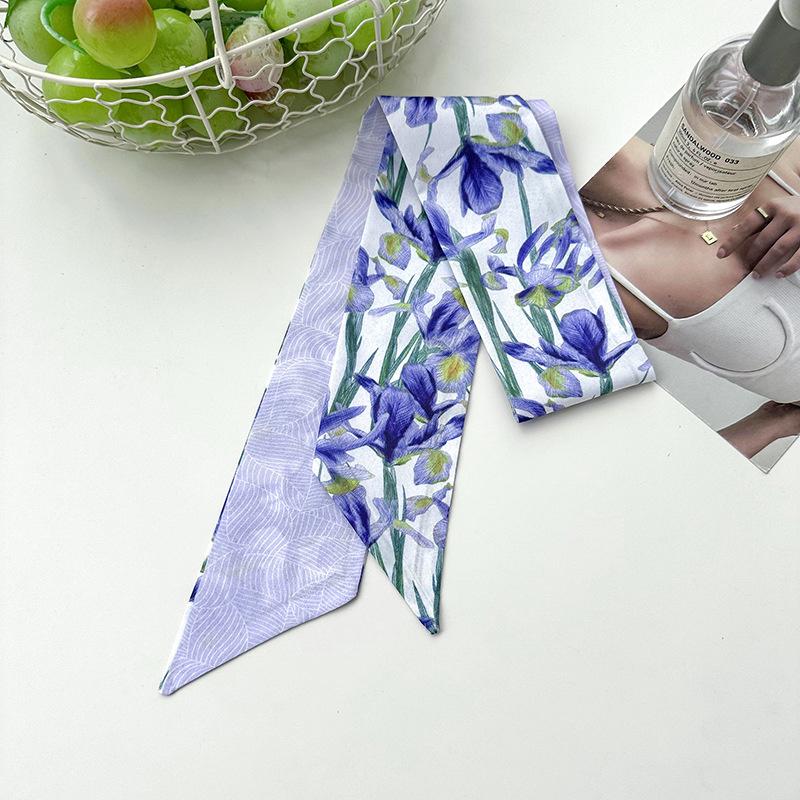 2025 Korean Fashion Flowers Pattern Women Twill Decorative Ribbon Small Scarf Binding Bag Handle Ribbon Hair Band Small Scarf