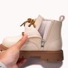 Girls' Embroidered Leather High-Top Boots with Side Zipper, 2025 Autumn Collection - Trendy Princess Style Martin Boots