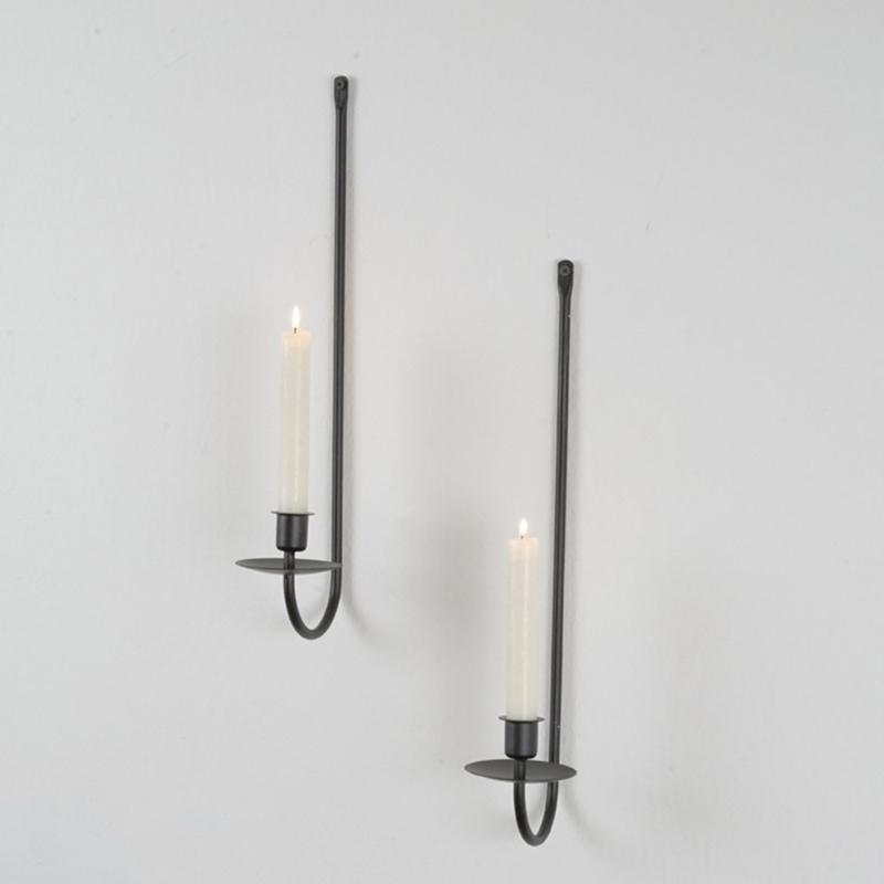 Elegant Black Metal Wall Sconces Set of 2 Candle Holders for Living Room Hallway Decors Iron Hanging Wall Candlestick