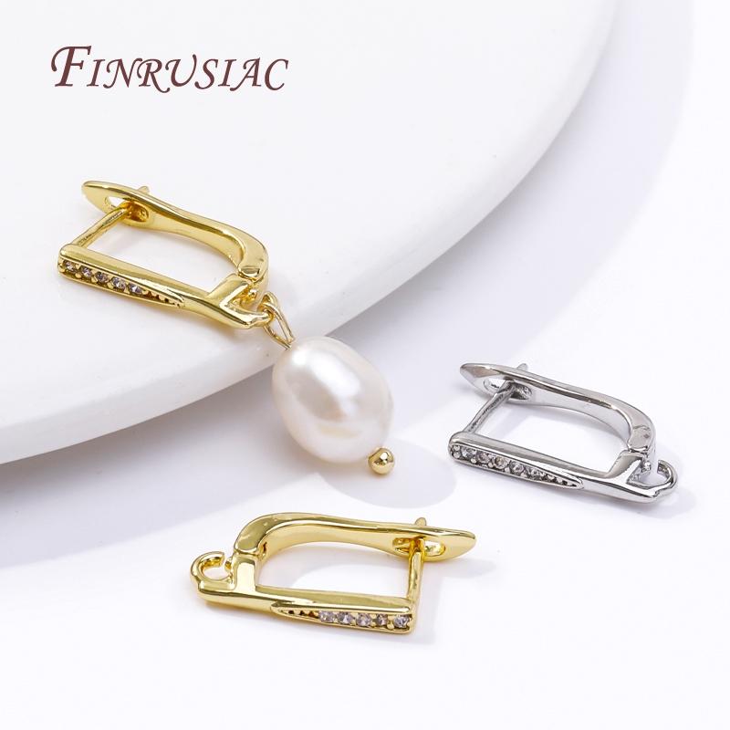 18K Gold/Rhodium Plated French Inlay Zircon Earwires Fastener Earring Hooks Clasps Fittings DIY Earring Making Accessories