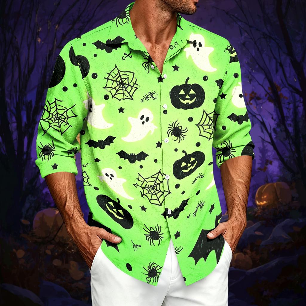 Herren Freizeit Langarmshirt mit Halloween-Print für Frühling, Sommer und Herbst