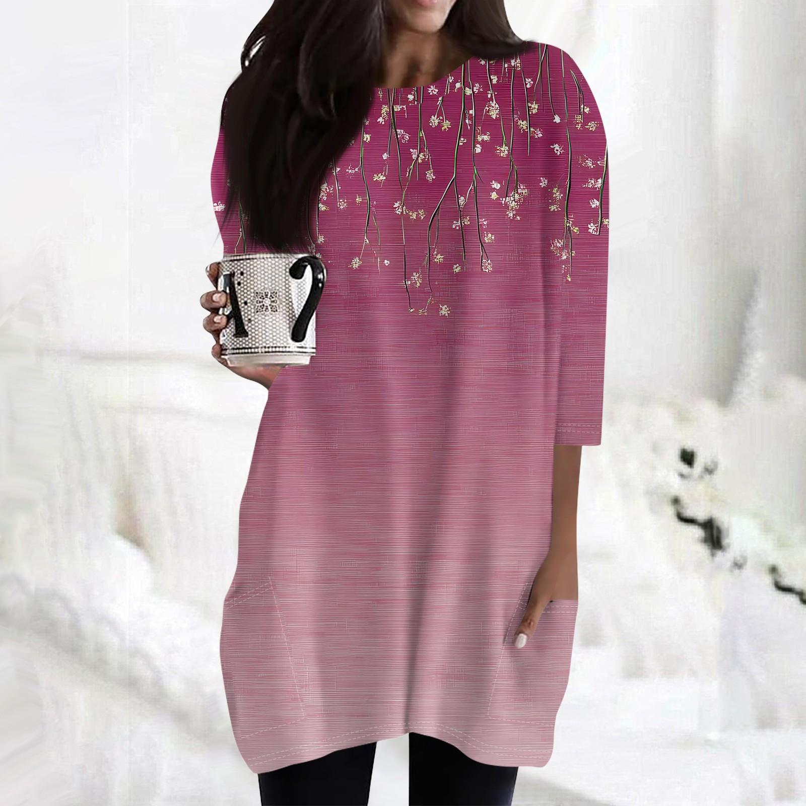 

Женские повседневные рубашки с рукавами 3/4, модные туники с принтом, топы с карманами XXXL фиолетовый