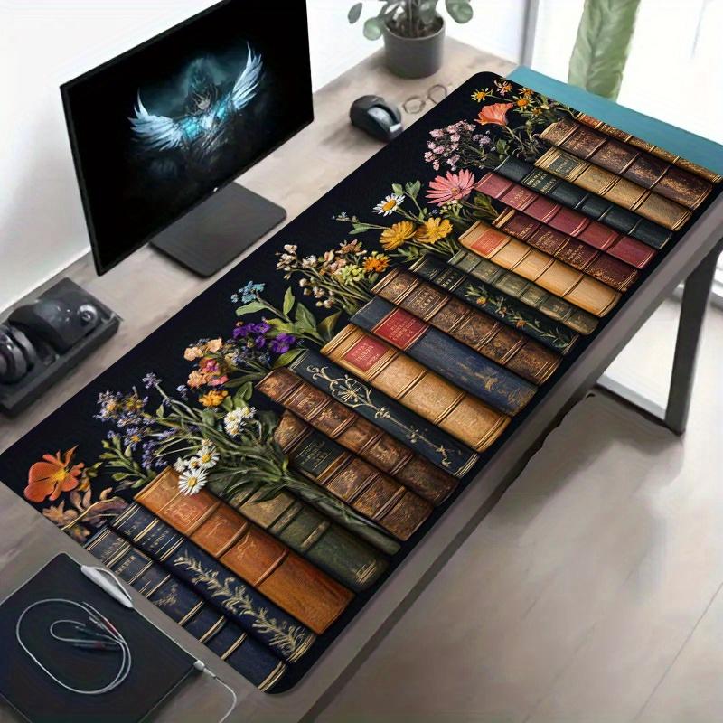 Large Gaming Mouse Pad Vintage Books Wildflowers Non-Slip Rubber Washable Desk Mat Extended Pad Gamer Setup Decoration Mousepad