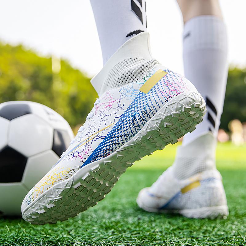 TF/FG Outdoor High Top Long Spikes Football Boots Unisex Youth Kids Training Cleats Sneakers men Non-Slip Society Soccer Shoes