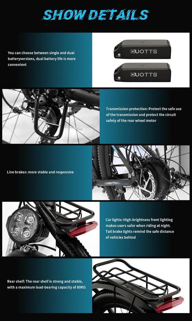 DUOTTS C29 Electric Bike 750W Brushless Motor Ebike 29*2.1 Inflatable Tires with Shimano 21 Speed Gear System 15AH Battery for 50-60 Km