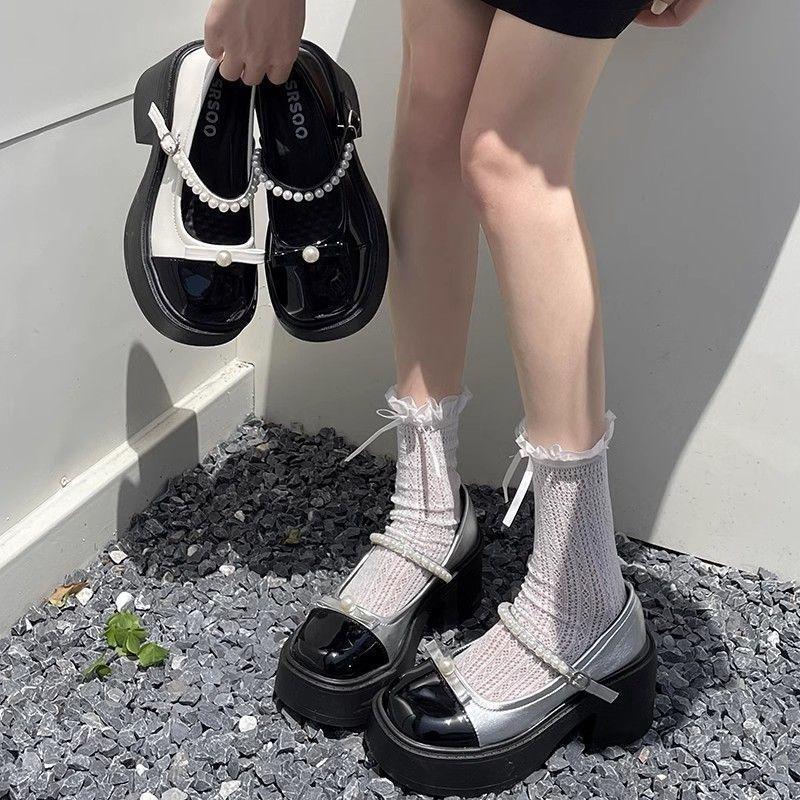 Summer New French Small Fragrant Style Thick Heel with Skirt JK Small Leather Shoes Thick Sole Height Increase Mary Jane Shoes Women's Single Shoes