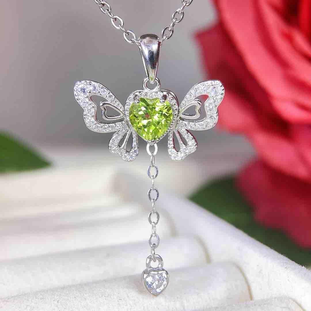 Natural Peridot Pendant Necklace: Round Women s S925 Silver Creative Jewelry S925 Silver