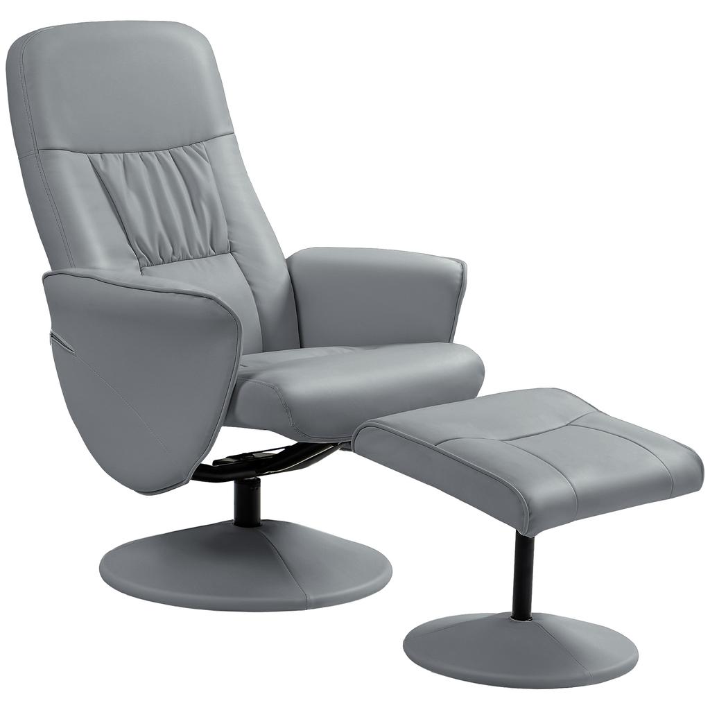 2-teiliges Sesselset Sessel mit Hocker Liegesessel mit Hocker, Höhenverstellbar, Verstellbare Rückenlehne, Hellgrau