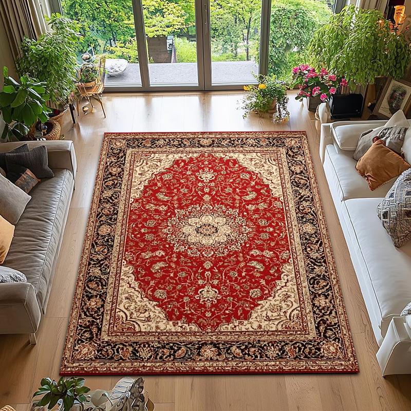 

RAKKS Traditional Oriental Red Velvet Throw Rug, Non-Shedding & Easy Care, Ideal for High Traffic Areas in Living Room,Bedroom 40x60cm
