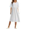 Women's Solid Color Loose Waist Mid Length Dress Cotton Linen Round Neck Dress