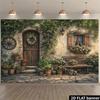 2D Europäisches Landhaus Kulisse 2D Flachdruck Blumiger Hintergrundstoff