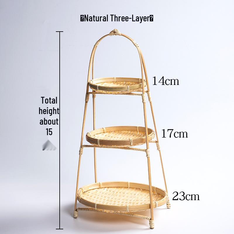 Envious Porcelain Bamboo Handled Basket - Round Handle Tea, Pastry, & Fruit Tray, Creative Multi-Layer Small Basket