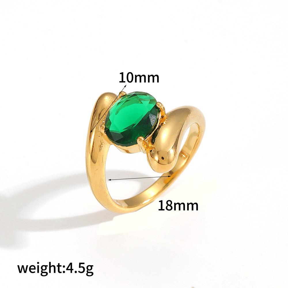 Geometric Stainless Steel Ring With Diamond Inlay For Women Fashion Jewelry зелёный