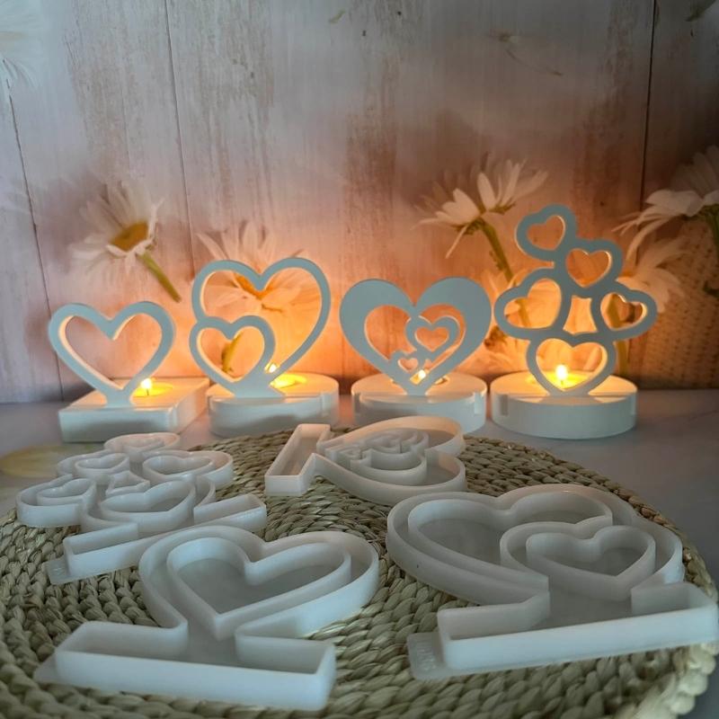 Heart Candlestick Molds Love Heart Candle Holder Molds with Base for DIY Craft Tealight Candle Holder Room Decorations