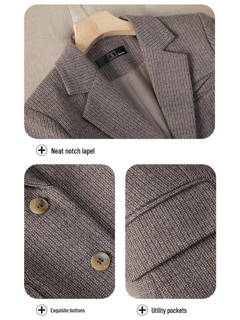 Damen Khaki Wollblazer: Petite Slim Fit, Retro-Stil, Frühling/Herbst 2025