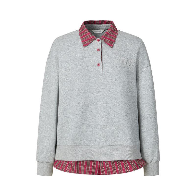 Women's College Style Faux Two-Piece Plaid Sweatshirt