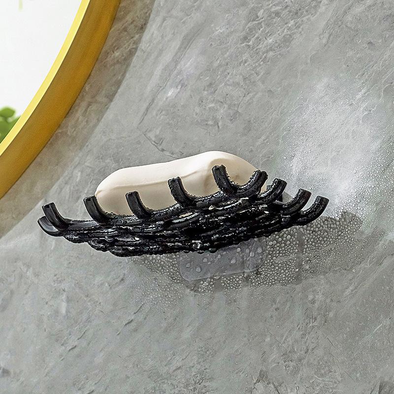 Imitation Rattan Woven Soap Box Wall-mounted Non-perforated Storage Rack Bathroom and Toilet Draining Soap Box