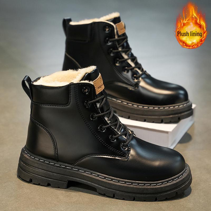 Men's Winter Martin Boots: Warm Velvet-Lined Outdoor Workwear In Retro Desert Yellow, Size 48.