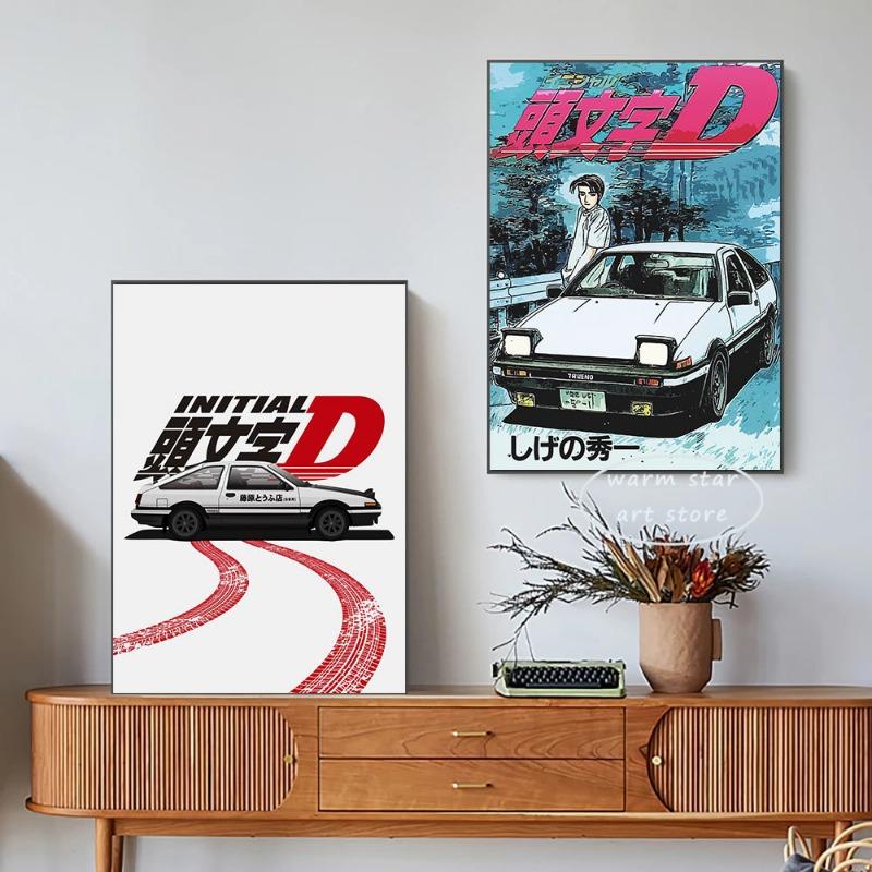 Initial D Poster Anime Initial Drift Car AE86 TAKUMI Jdm Car Wall Art Kawaii Room Decor Quality Canvas Painting Home Decoration