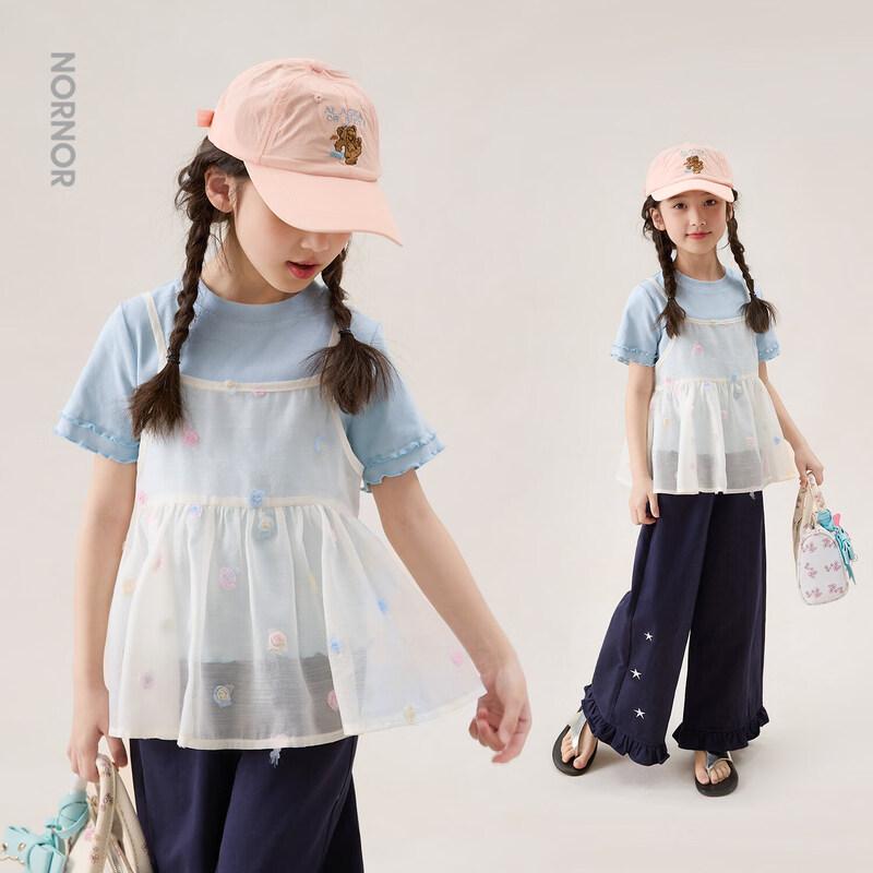 LUSON Girls  Summer 2-Piece Short Sleeve T-Shirt Set 130
