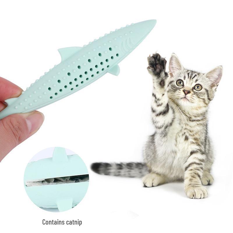 Catnip Silicone Fish Chew Toy – Teaser Stick & Mint Molar Cleaner for Cats