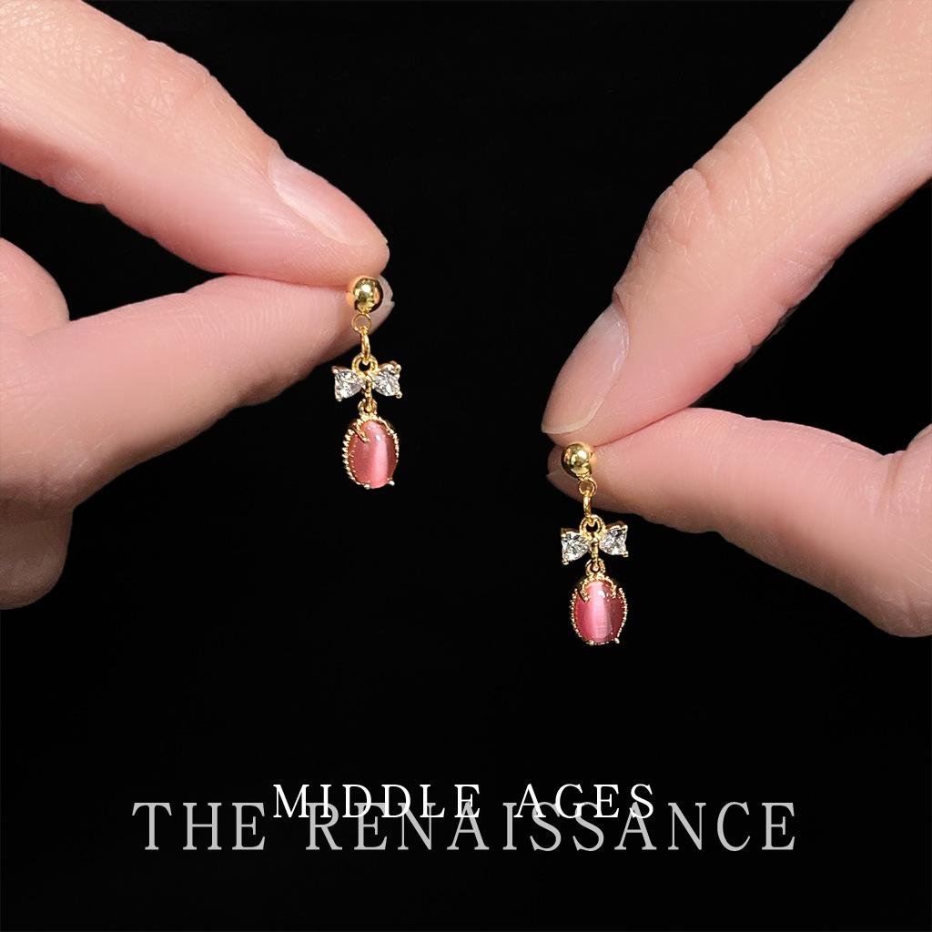 Серьги-гвоздики из светло-розового опала, милые серьги-бантики, серьги в стиле французского двора для женщин