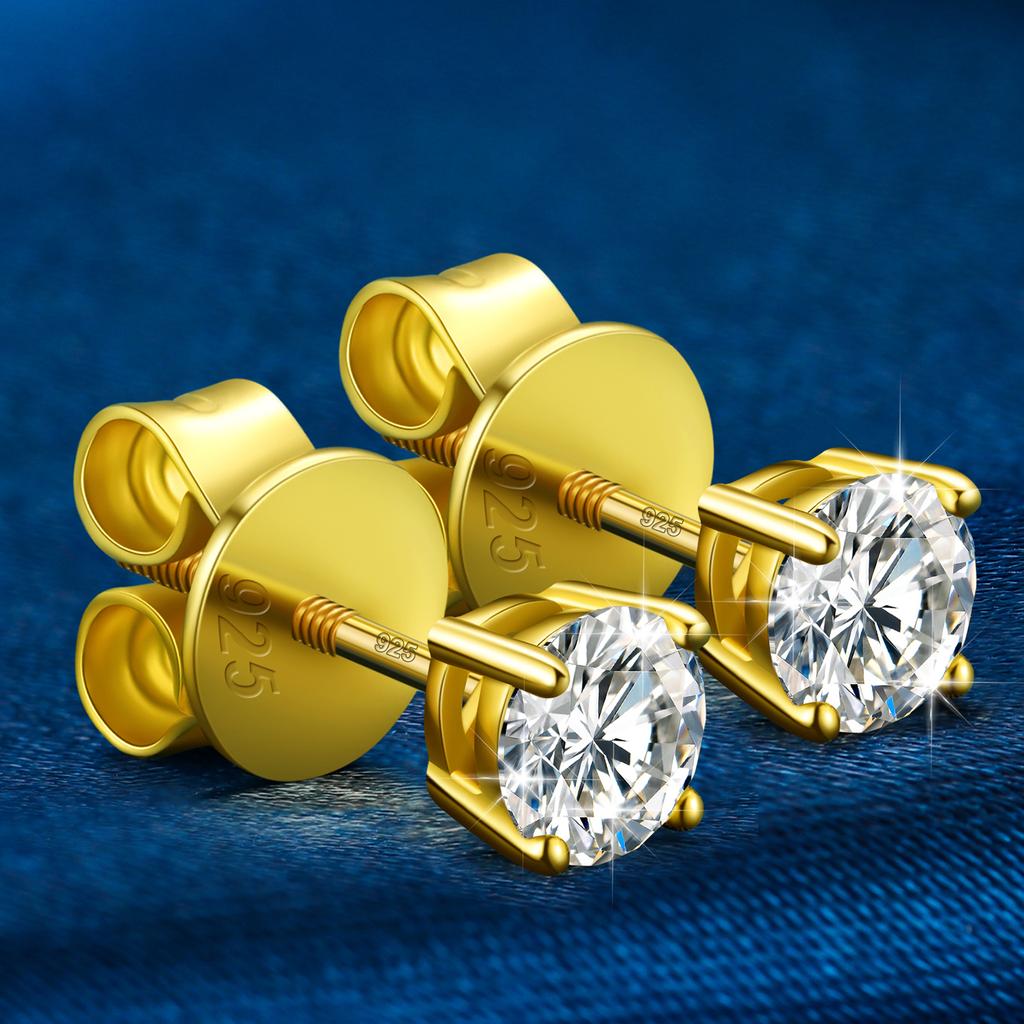 3mm-10mm 18K Gold Plated 925 Sterling Silver VVS Moissanite  Women Mossanite Stud Earrings Men