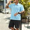 Summer Men Matching Outfit Sets Grid Texture Short Sleeve Polo Shirts Elastic Drawstring Casual Shorts Daily Beach Vacation Two Piece Tracksuit