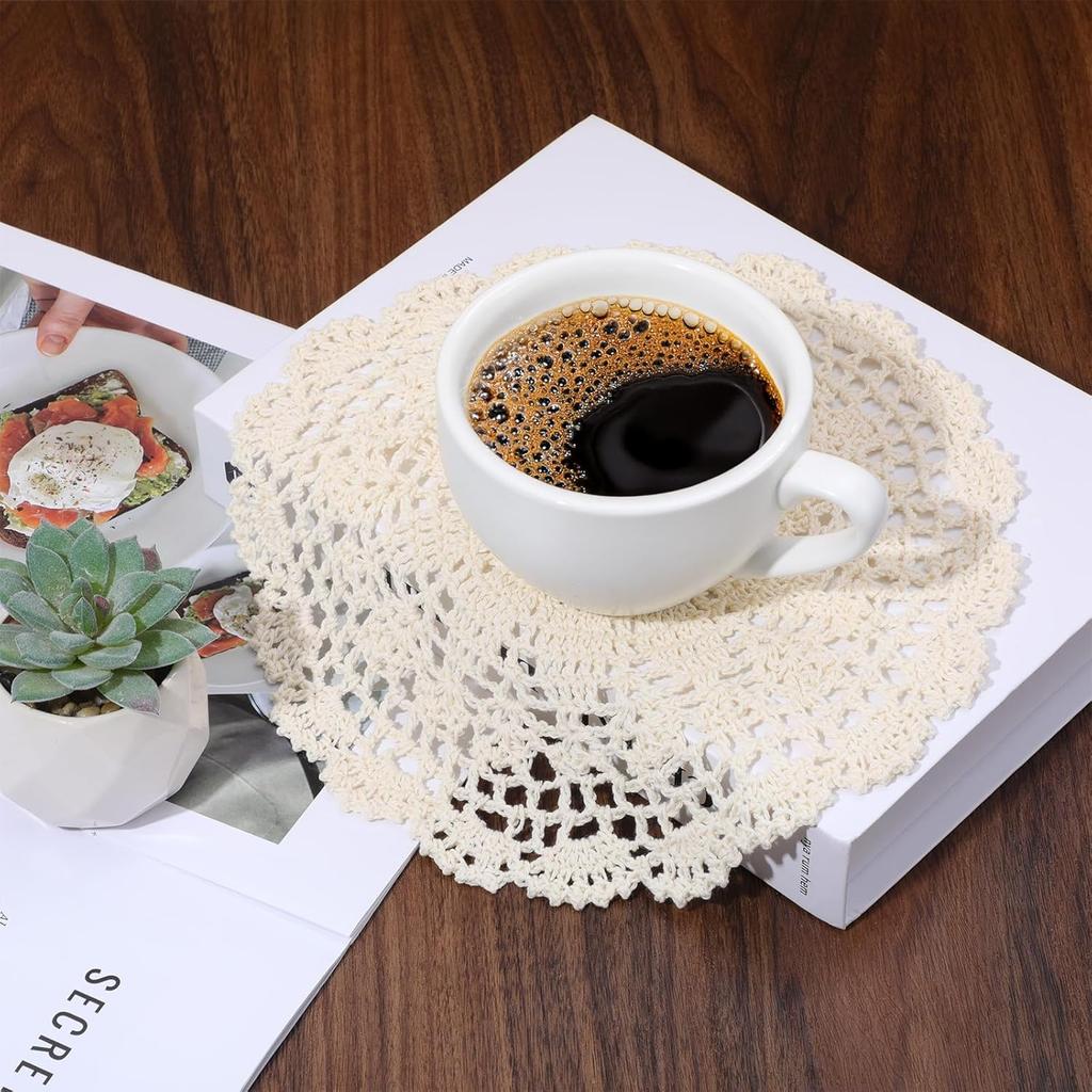 2 Pcs Lace Doilies for Tables Crochet Doilies Lace Table Handmade Crochet Round Cotton Doily for Kitchen Dining Room Wedding Cup Vase Decoration