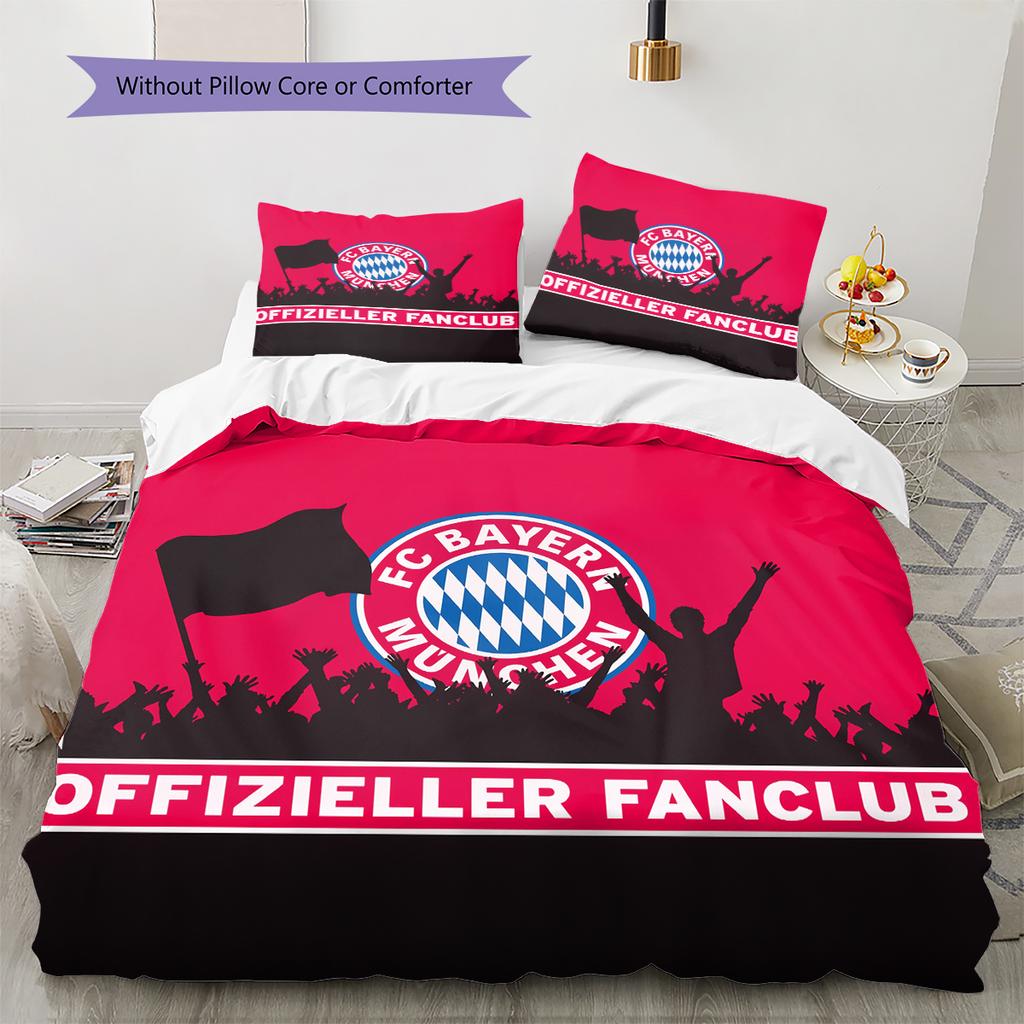 FC Bayern München Team Logo Muster Bettwäsche Heimdekoration Geburtstagsgeschenk (1 Bettbezug + 2 Kissenbezüge, ohne Füllung)