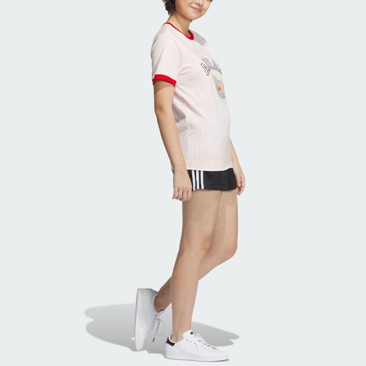 Adidas Originals Disney Dumbo Logo Print Straight Cut Patchwork Short Sleeve T-Shirt Women Tops Pink IN1064
