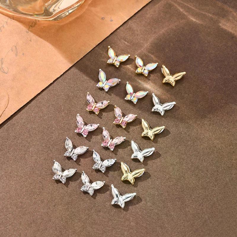 5Pcs Simulated Alloy Butterfly Nail Art Decorations Light Luxury Butterfly Glass Rhinestone Inlaid Nail Charms Accessories DIY