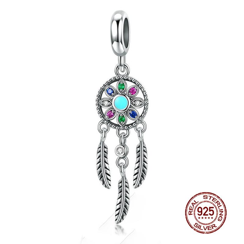 WOSTU Real 925 Silver Heart Beads Flower Retro Pattern Charms Pendant Fit Original DIY Bracelet Necklace Silver Jewelry