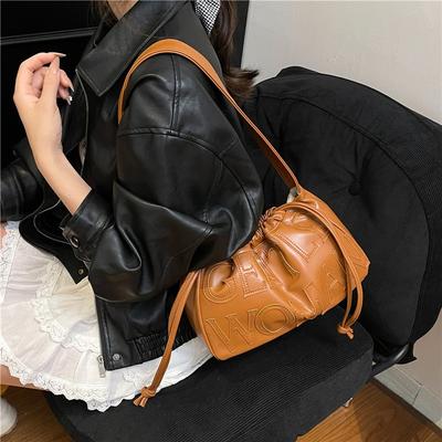 Gentle Women Drawstring Dumpling Bag Women's Leather New Casual Handbag Girls Trend Underarm Shoulder Bag