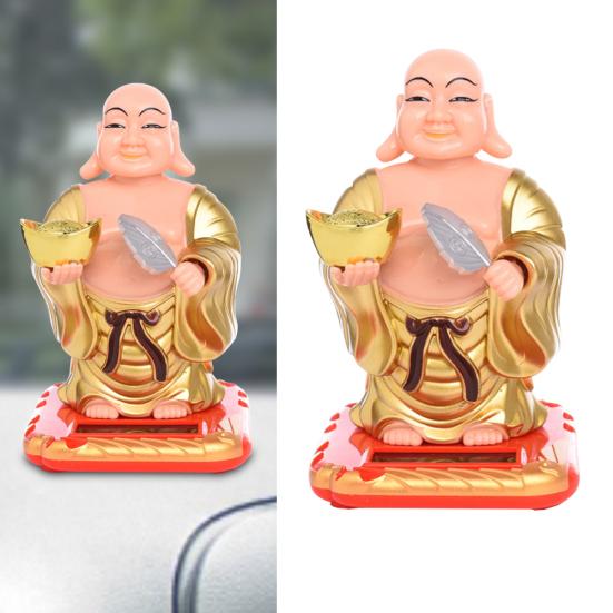 Solar Powdered Buddha Statue Flip Flap Pot Swing Toy Car Home Office Ornament