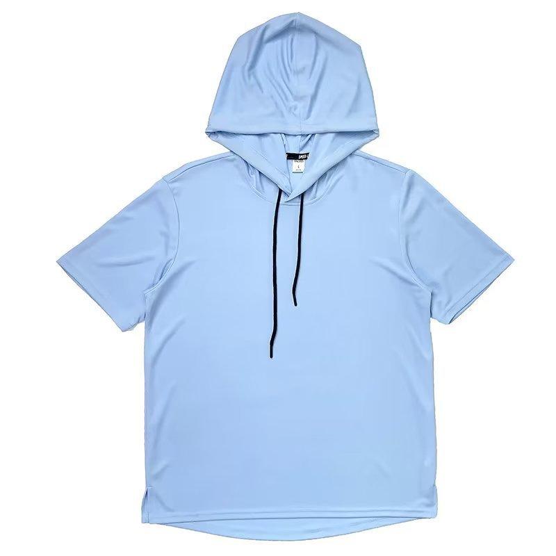 Unisex Summer Thin Short Sleeve Hooded T-shirt Japanese Style Solid Color Loose Plus Size Breathable Casual Pullover Tee
