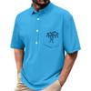 Men's Summer Solid Color Print Four-sided Stretch Lapel Button Pocket Shirt Casual Sports Short-sleeved Top